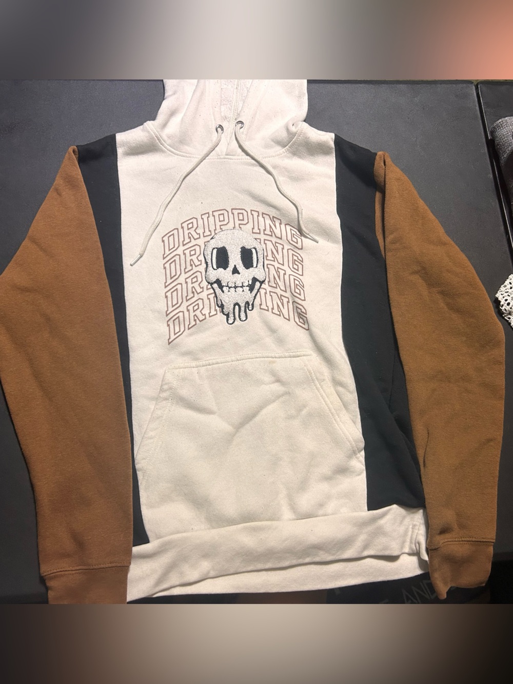 Eighty Eight Cream Black Brown Dripping Skull Pullover Hoodie